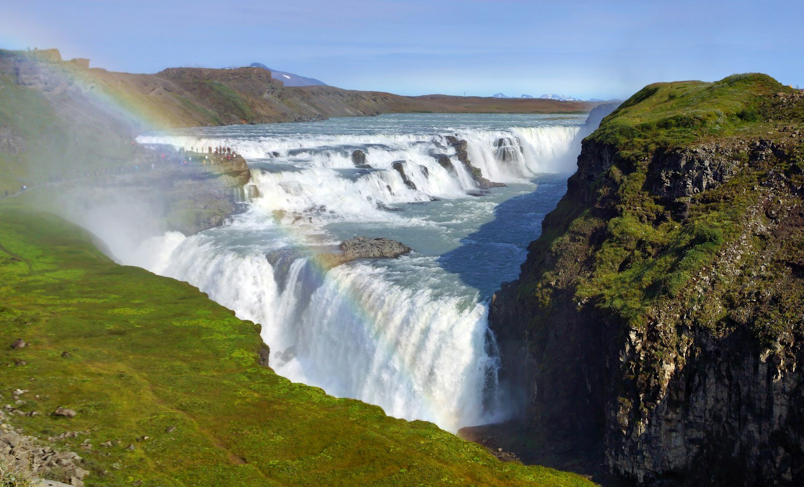 Gullfoss waterfall with a rainbow in the spray, Golden Circle Iceland