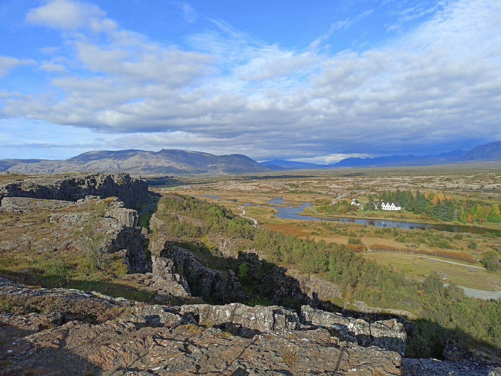 The rift valley at Þingvellir where the North American and Eurasian plates pull apart