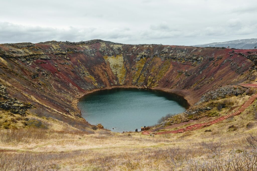 Kerið volcanic crater with its green-blue lake, a quiet Golden Circle stop without the crowds early in the morning