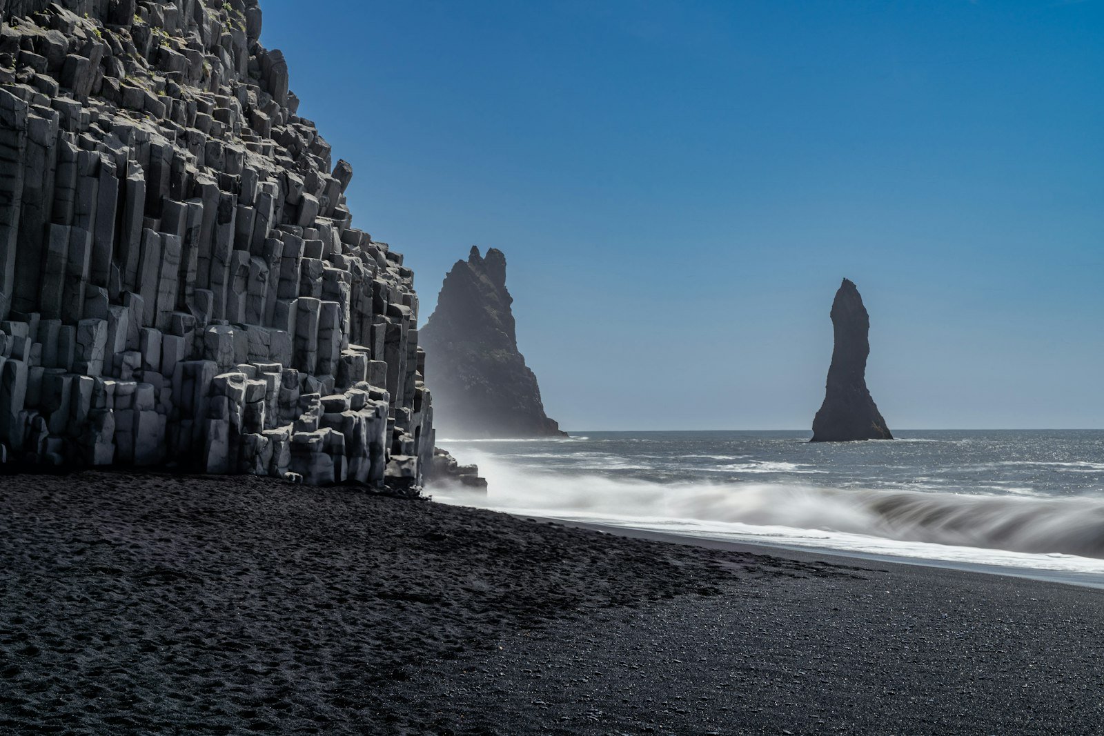 Reynisfjara black sand beach and the Reynisdrangar sea stacks near Vík, South Iceland